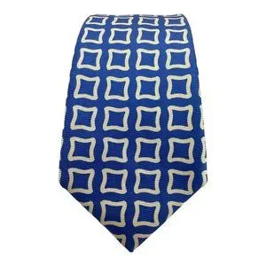 Cravate Kiton Napoli 7 Plis - Lin Bleu Géométrique - Fait Main En Italie - Neuf Sans étiquette